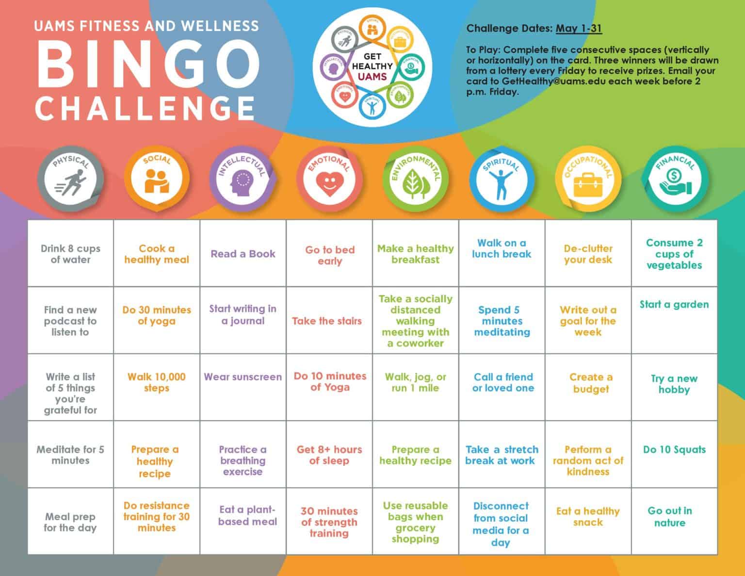 May Fitness Wellness Bingo UAMS Get Healthy