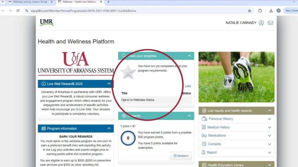 Screenshot of the Wellness Rewards Center on UMR.com